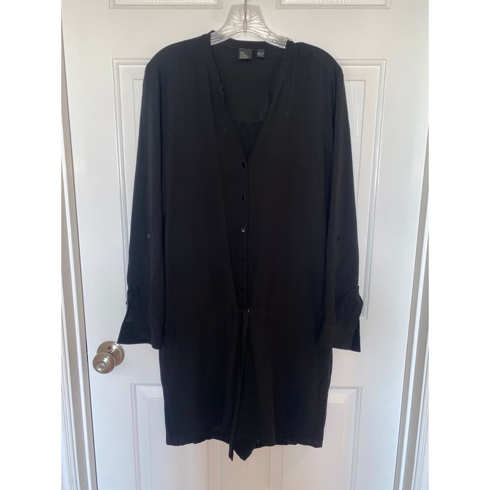 Eileen Fisher Project Black Silk Georgette Crepe Mandarin Collar L/S Romper S